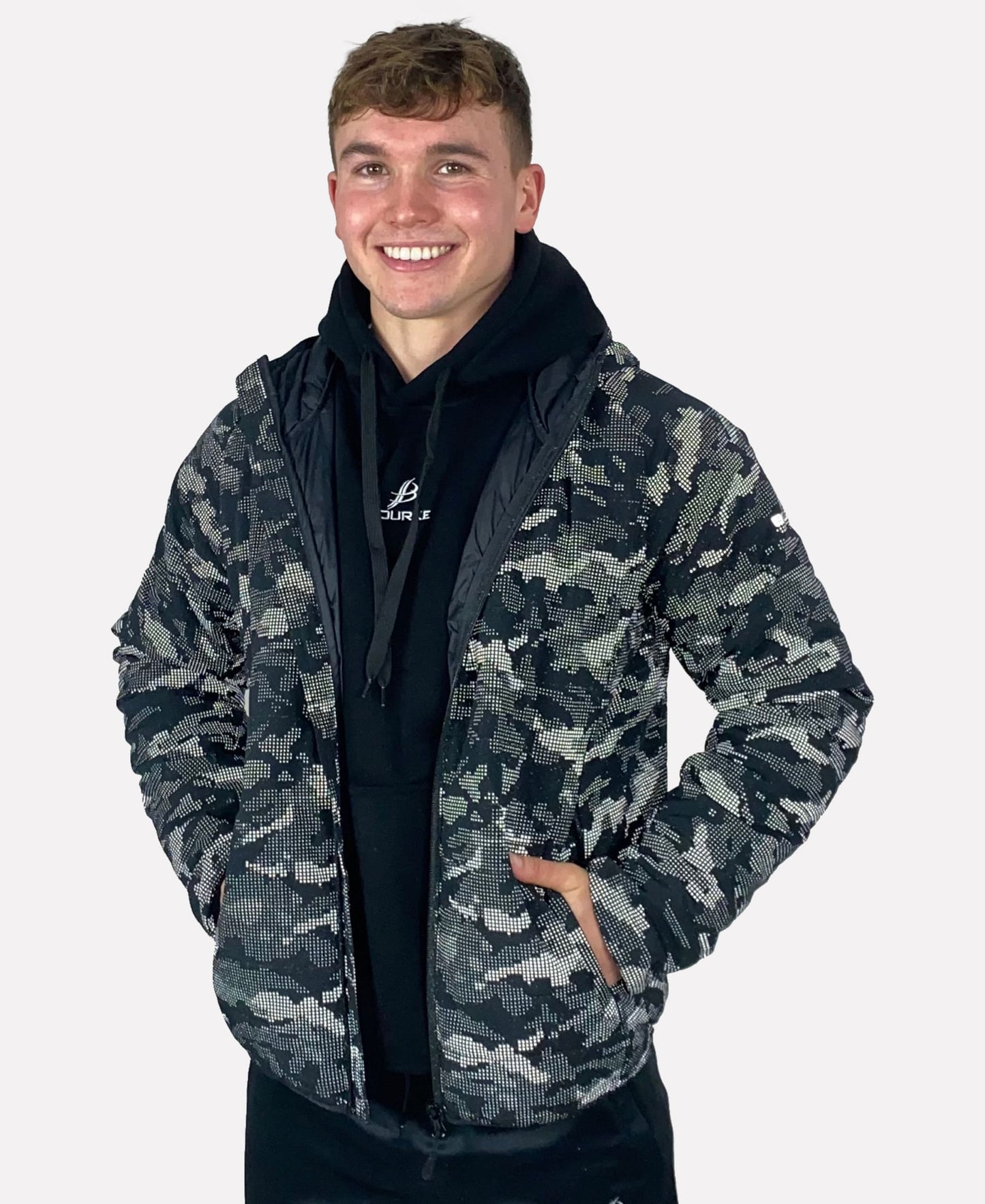 Reflective Camo Kids Jacket (Black) Age 10/11